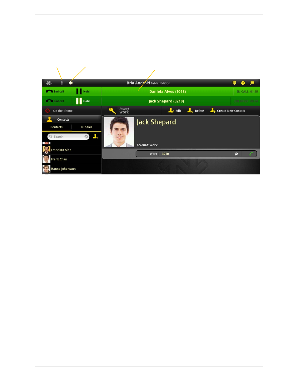 Call in background (minimized) | CounterPath Bria Android Tablet Edition 2.0 User Guide User Manual | Page 20 / 60