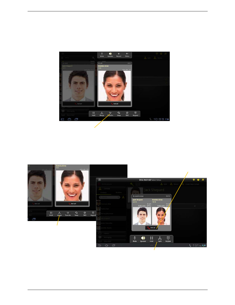 9 attended transfer, 10 conference call, Attended transfer conference call | CounterPath Bria Android Tablet Edition 2.0 User Guide User Manual | Page 27 / 60