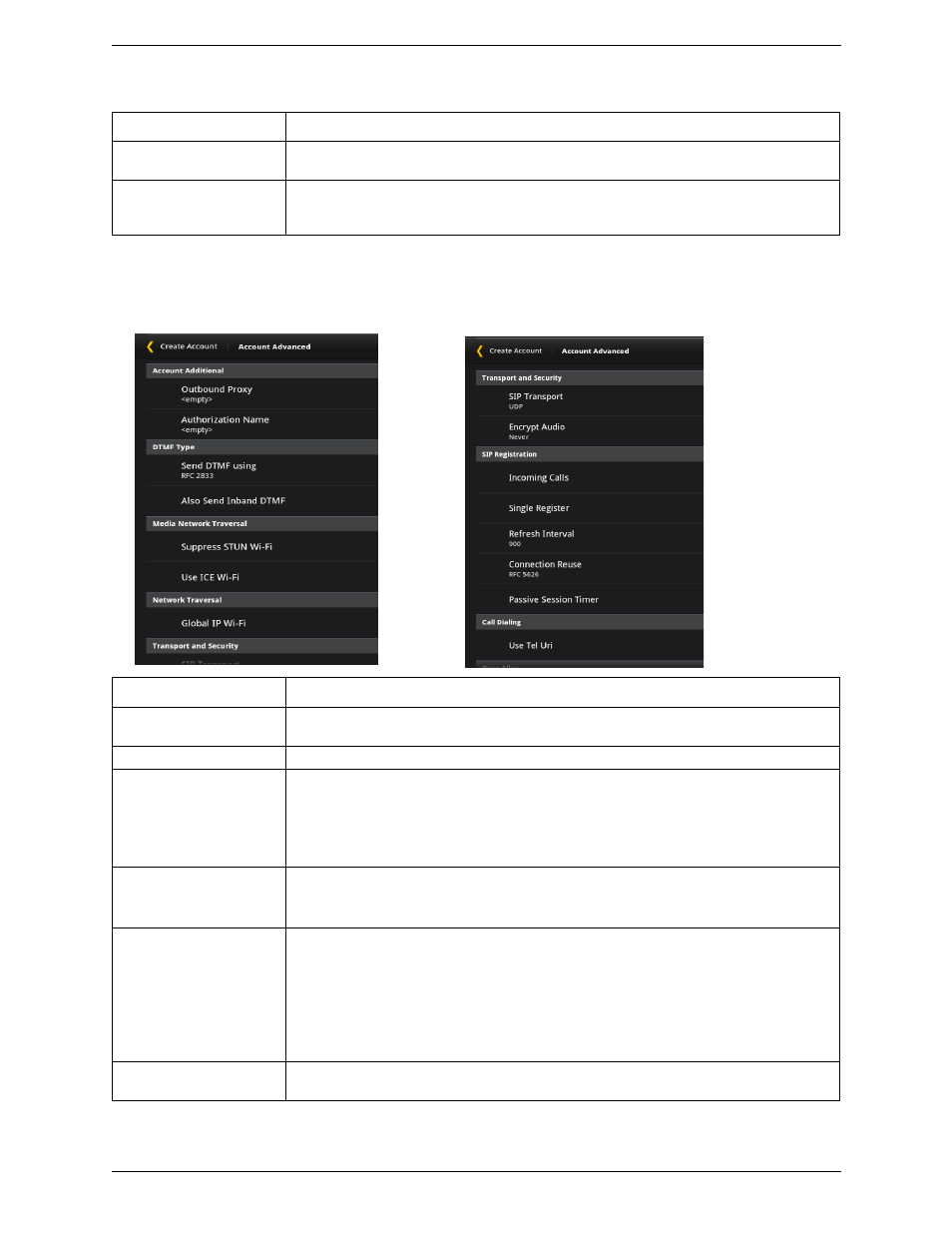 Account advanced (sip) | CounterPath Bria Android Tablet Edition 2.0 User Guide User Manual | Page 46 / 60