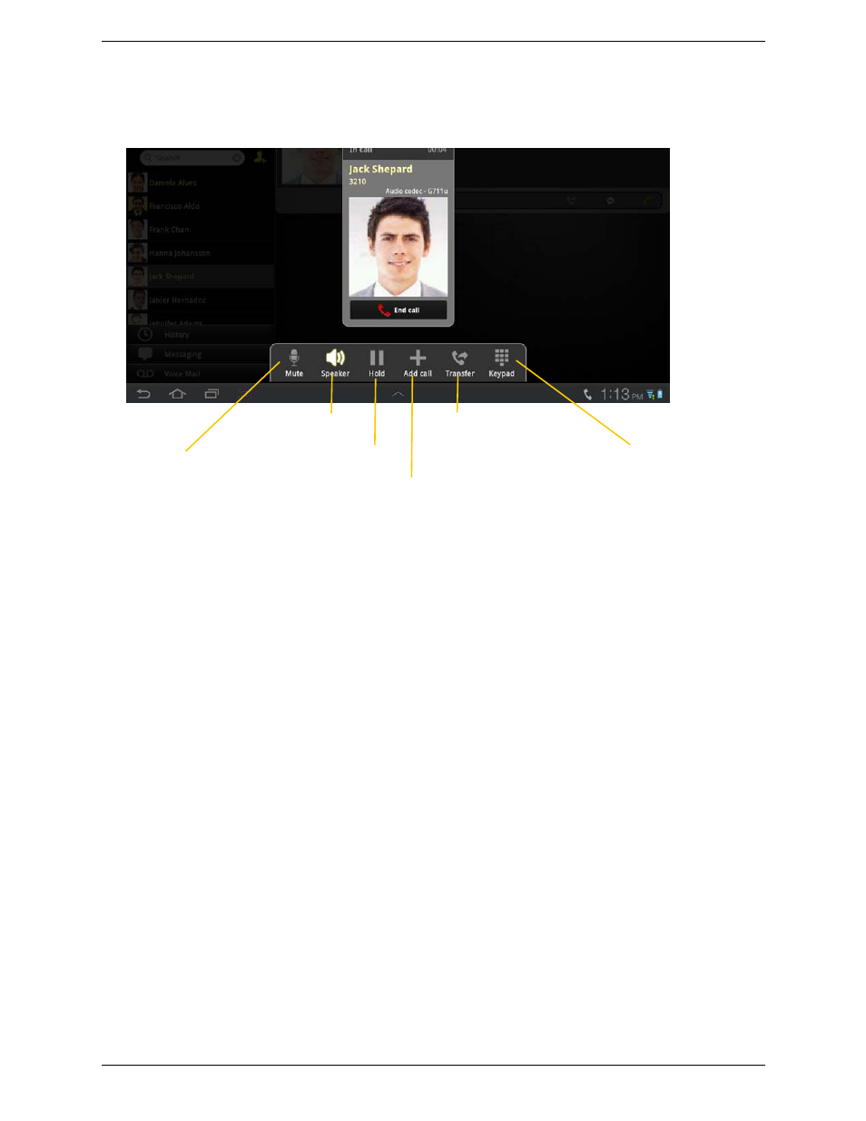 4 handling one established call, Handling one established call | CounterPath Bria Android Tablet Edition 1.2 User Guide User Manual | Page 18 / 52