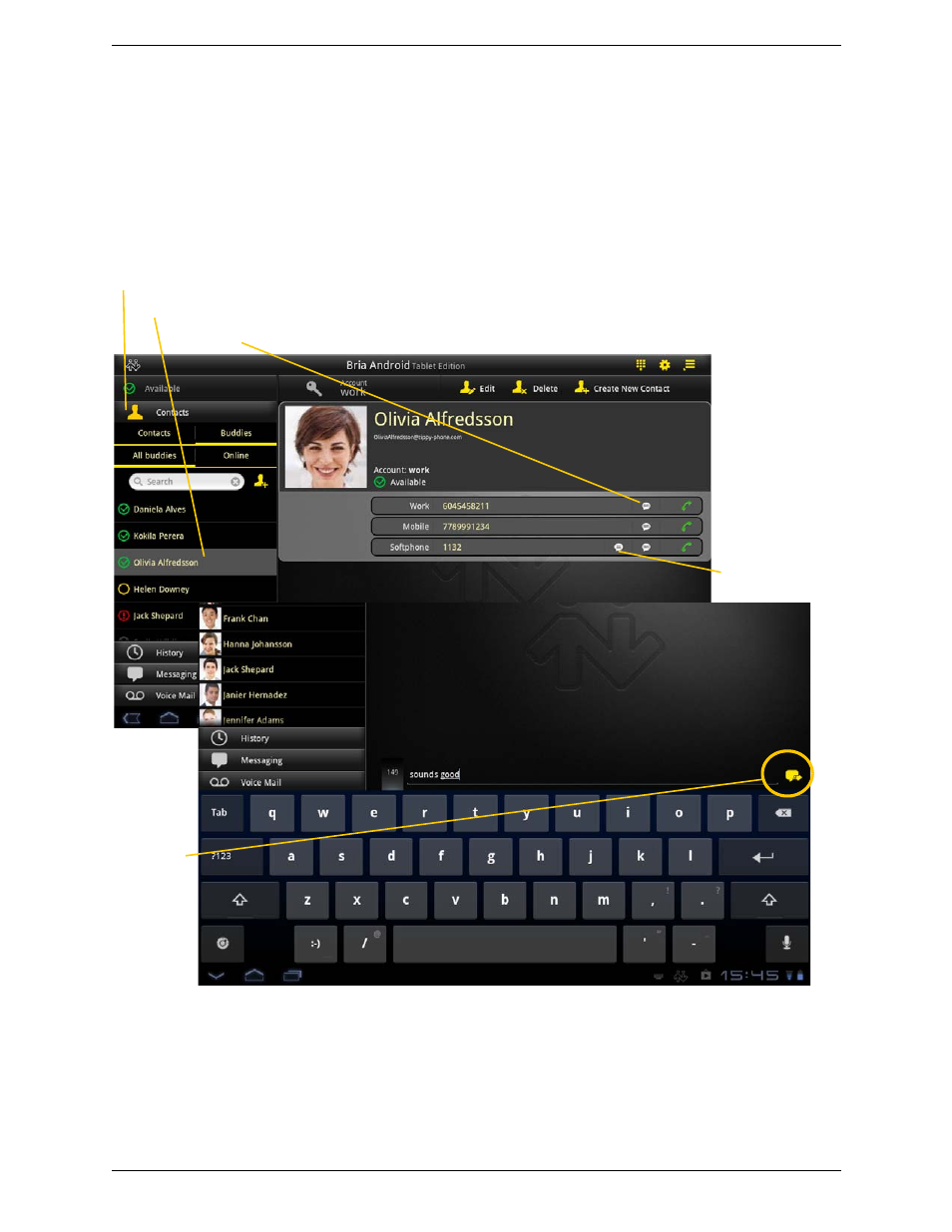 2 sending an sms, Sending an sms | CounterPath Bria Android Tablet Edition 1.2 User Guide User Manual | Page 29 / 52