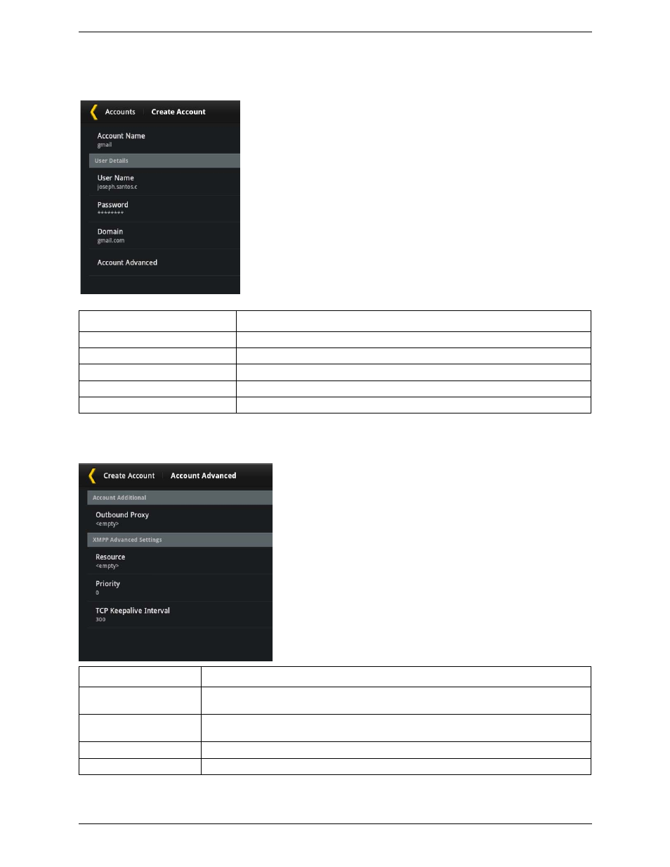 Xmpp accounts, Account advanced (xmpp) | CounterPath Bria Android Tablet Edition 1.2 User Guide User Manual | Page 41 / 52
