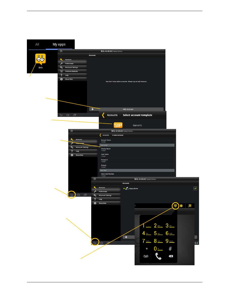 2 setting up, Setting up | CounterPath Bria Android Tablet Edition 1.2 User Guide User Manual | Page 8 / 52