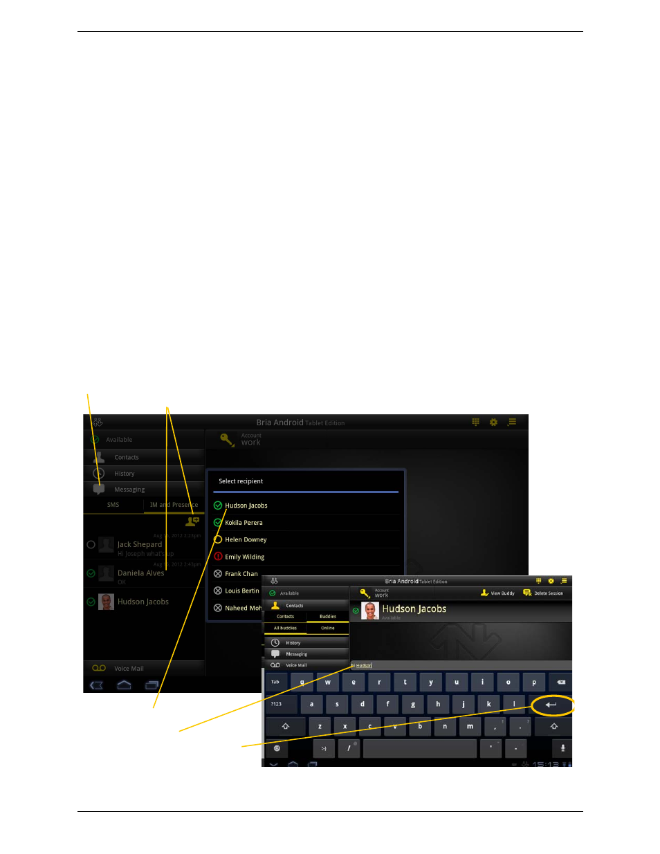 4 presence and instant messaging, 1 sending an im, Presence and instant messaging | Sending an im, 4presence and instant messaging | CounterPath Bria Android Tablet Edition 1.1 User Guide User Manual | Page 27 / 52