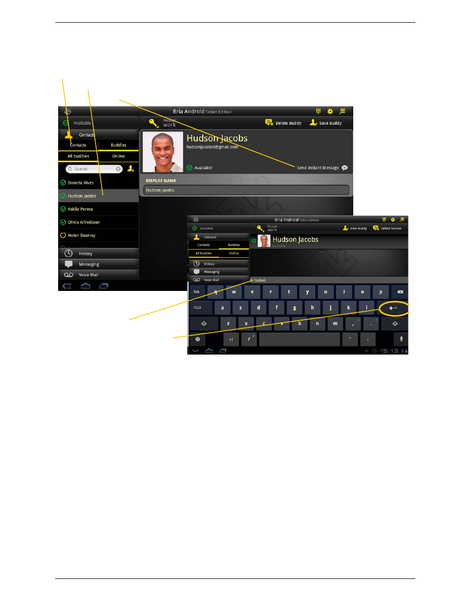 By selecting a contact | CounterPath Bria Android Tablet Edition 1.1 User Guide User Manual | Page 28 / 52