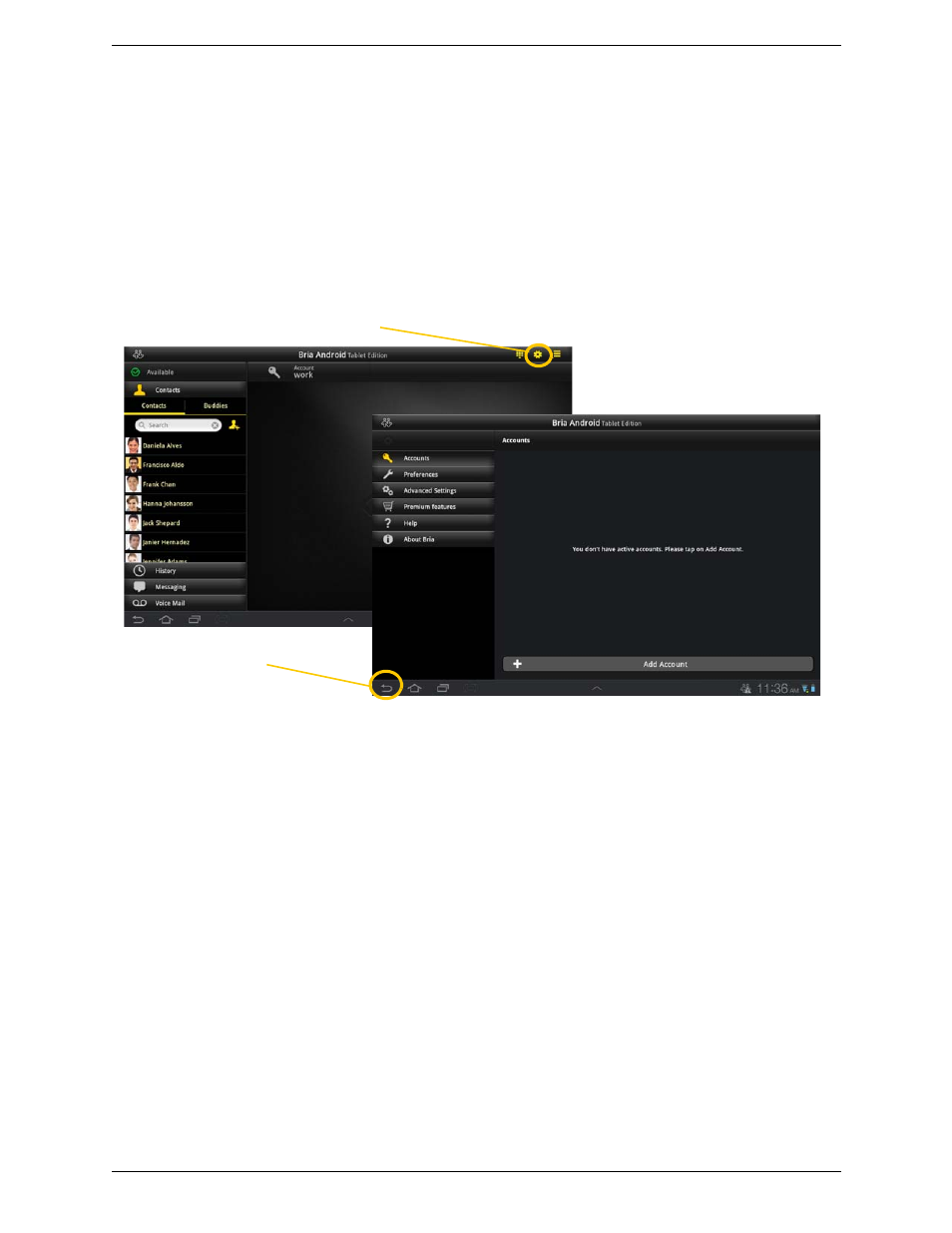 5 settings, Settings, 5settings | CounterPath Bria Android Tablet Edition 1.1 User Guide User Manual | Page 37 / 52