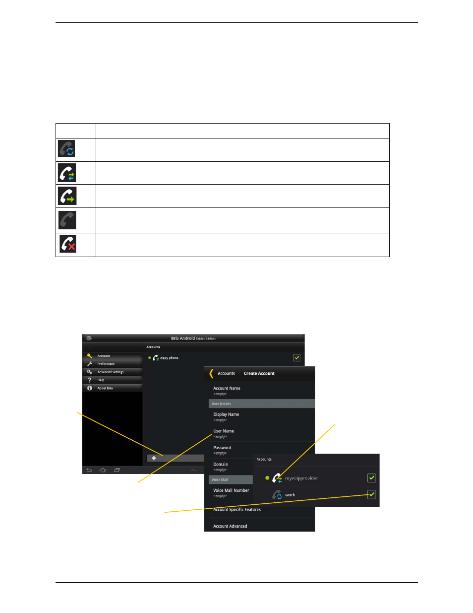 Setting up multiple accounts | CounterPath Bria Android Tablet Edition 1.1 User Guide User Manual | Page 9 / 52