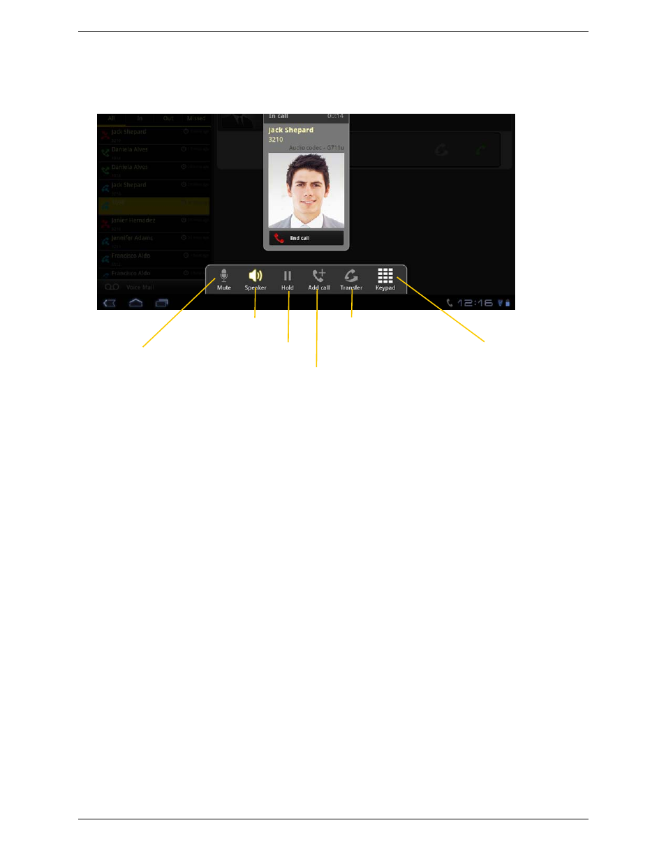 4 handling one established call, Handling one established call | CounterPath Bria Android Tablet Edition 1.0.3 User Guide User Manual | Page 14 / 36