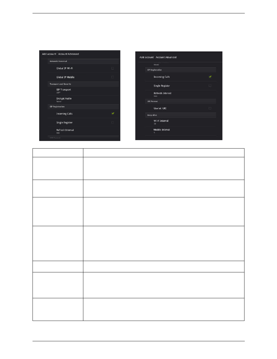 Account advanced (sip) | CounterPath Bria Android Tablet Edition 1.0.3 User Guide User Manual | Page 25 / 36