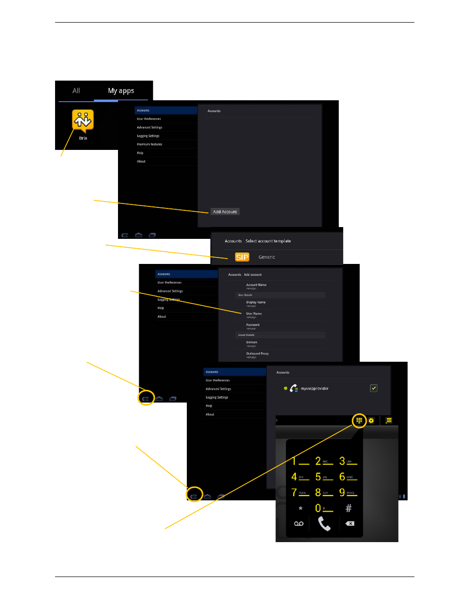 2 setting up, Setting up | CounterPath Bria Android Tablet Edition 1.0.3 User Guide User Manual | Page 8 / 36