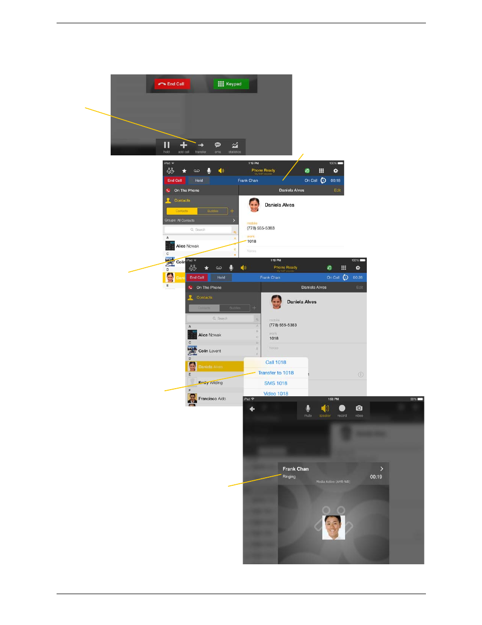 By selecting a contact or history item | CounterPath Bria iPad Edition 3.0 User Guide User Manual | Page 29 / 80