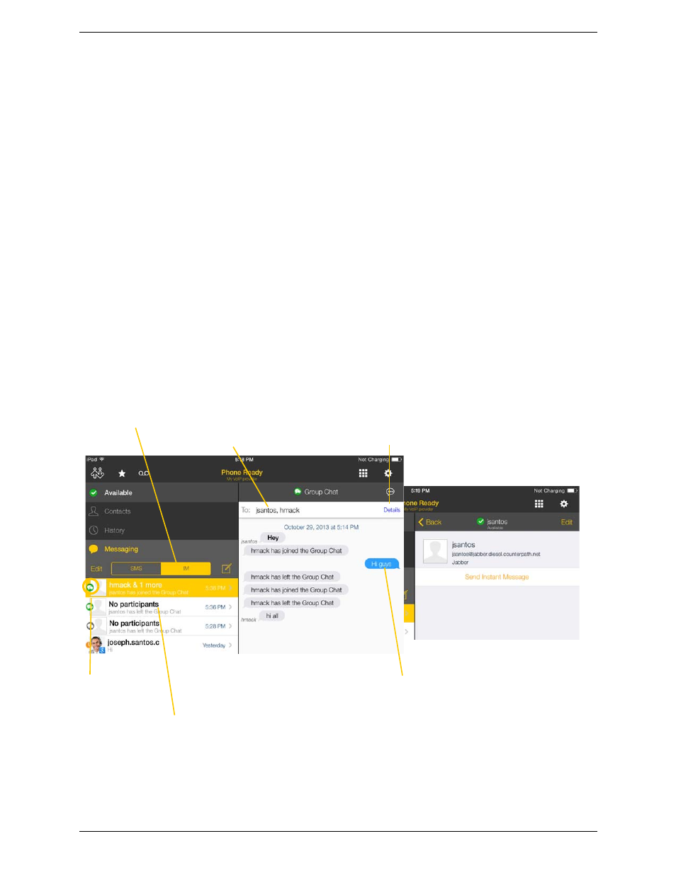 5 starting xmpp group chat, Starting xmpp group chat | CounterPath Bria iPad Edition 3.0 User Guide User Manual | Page 45 / 80