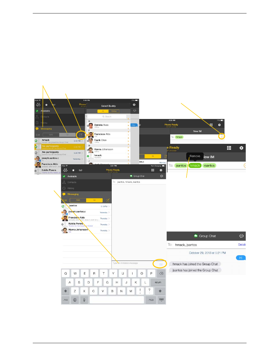 Starting a group chat | CounterPath Bria iPad Edition 3.0 User Guide User Manual | Page 46 / 80