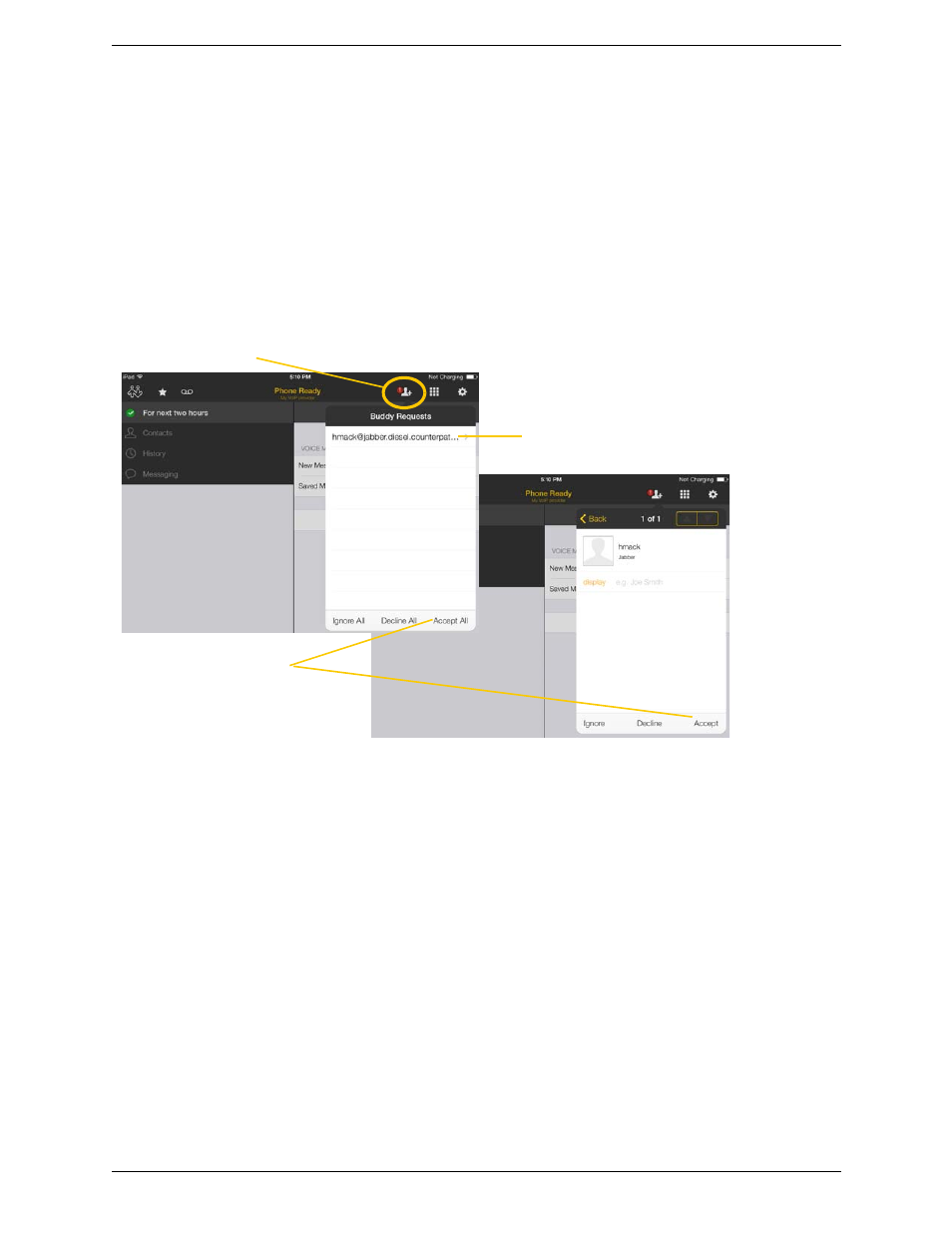 8 responding to buddy requests, Responding to buddy requests | CounterPath Bria iPad Edition 3.0 User Guide User Manual | Page 52 / 80