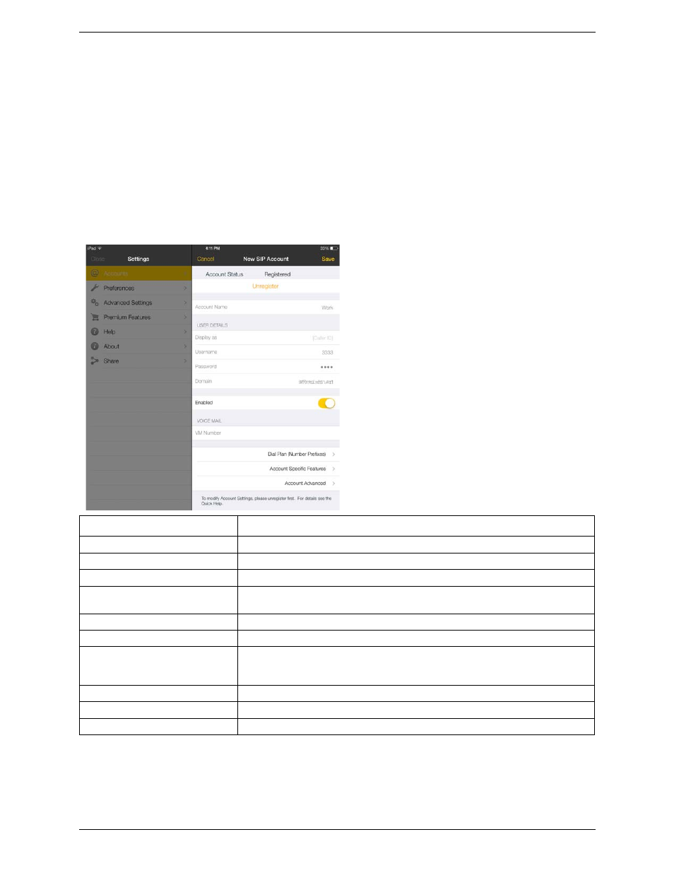 1 accounts, Sip accounts, Accounts | CounterPath Bria iPad Edition 3.0 User Guide User Manual | Page 54 / 80