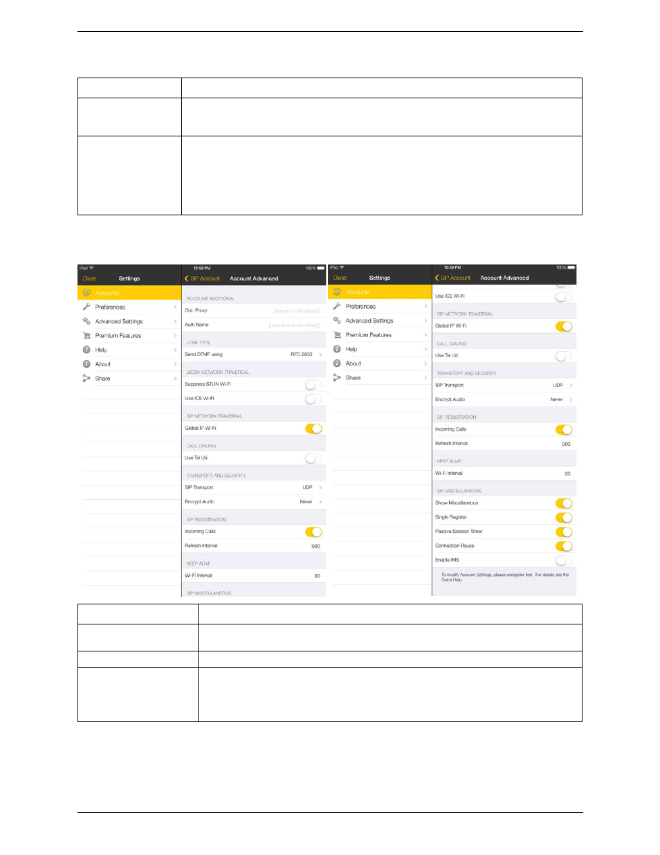 Account advanced (sip) | CounterPath Bria iPad Edition 3.0 User Guide User Manual | Page 56 / 80