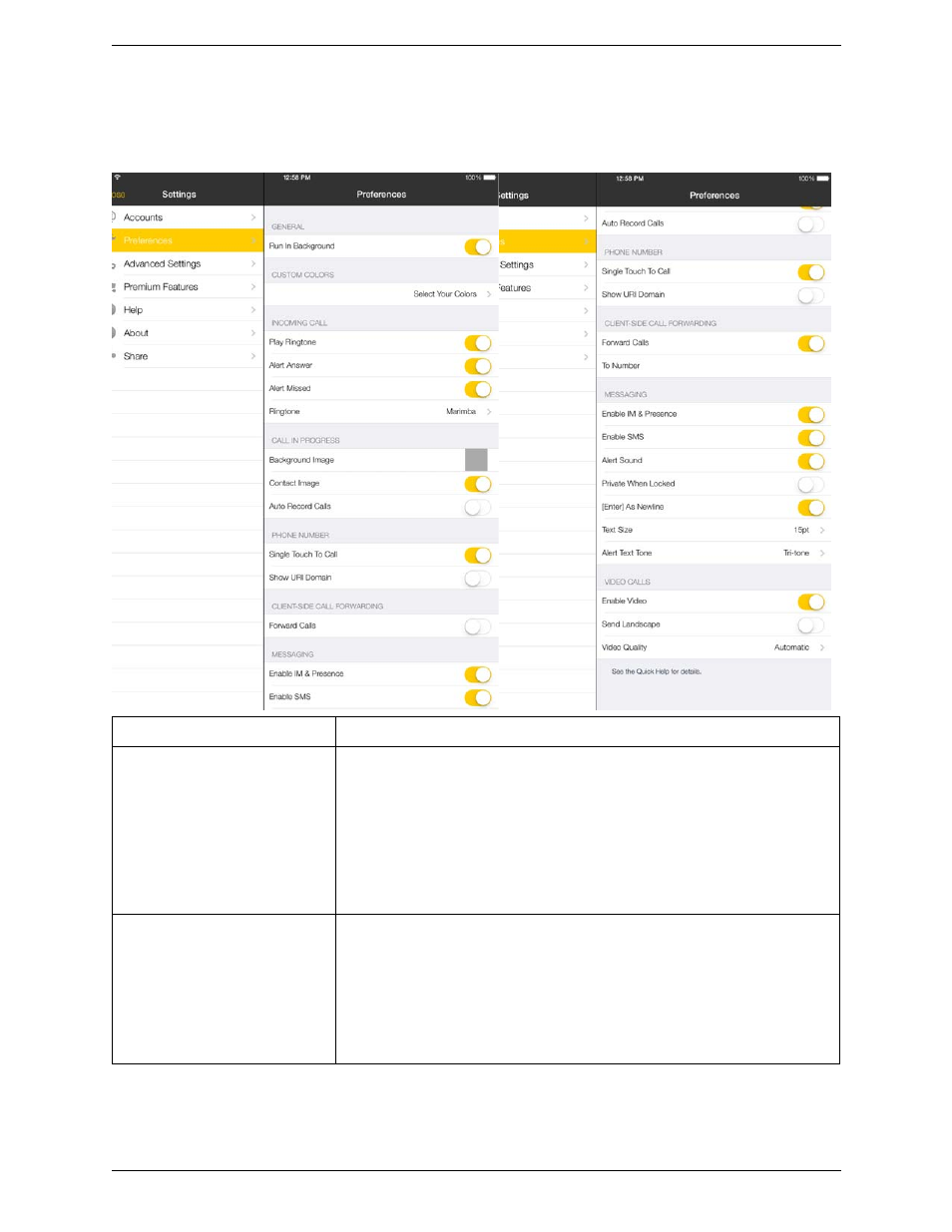 2 preferences, Preferences | CounterPath Bria iPad Edition 3.0 User Guide User Manual | Page 61 / 80