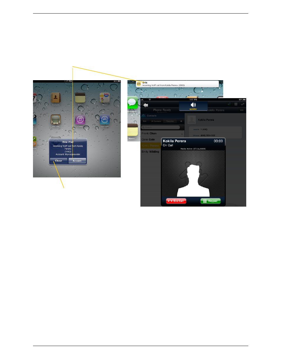 When bria is in the background | CounterPath Bria iPad Edition 2.5 User Guide User Manual | Page 20 / 78