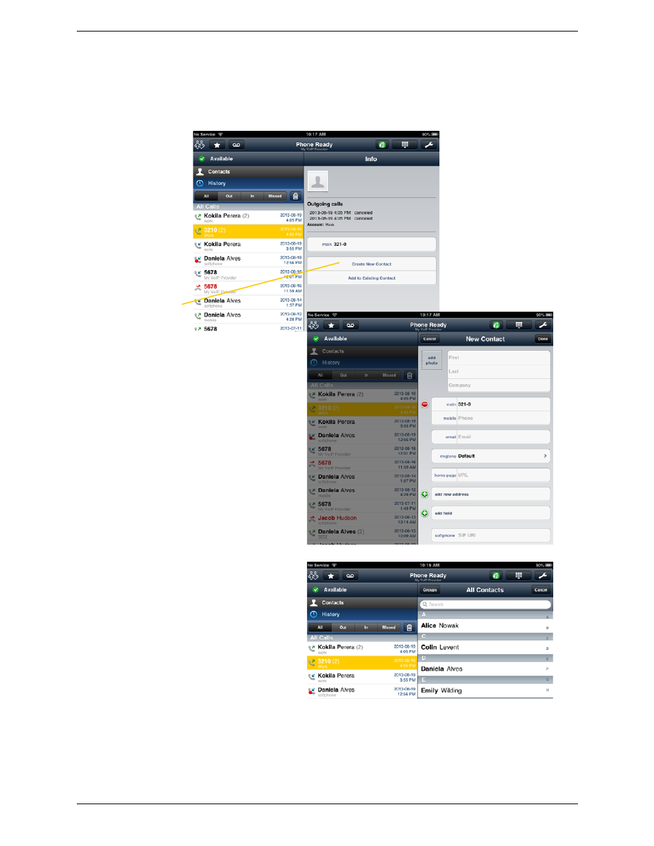 Creating a contact from history | CounterPath Bria iPad Edition 2.5 User Guide User Manual | Page 33 / 78