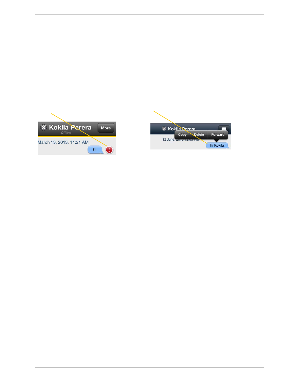 3 working with message history, Working with message history | CounterPath Bria iPad Edition 2.5 User Guide User Manual | Page 41 / 78