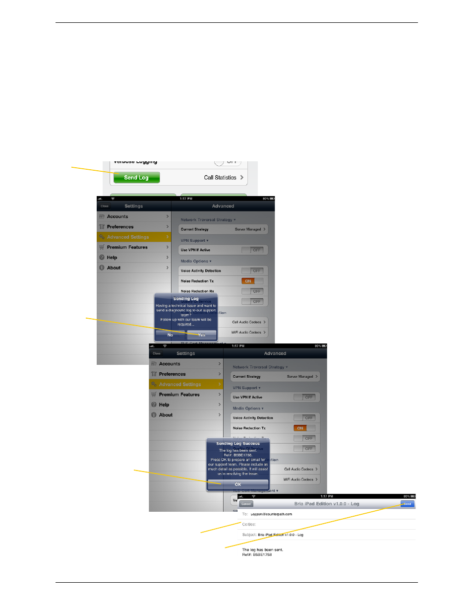 A troubleshooting | CounterPath Bria iPad Edition 2.5 User Guide User Manual | Page 71 / 78