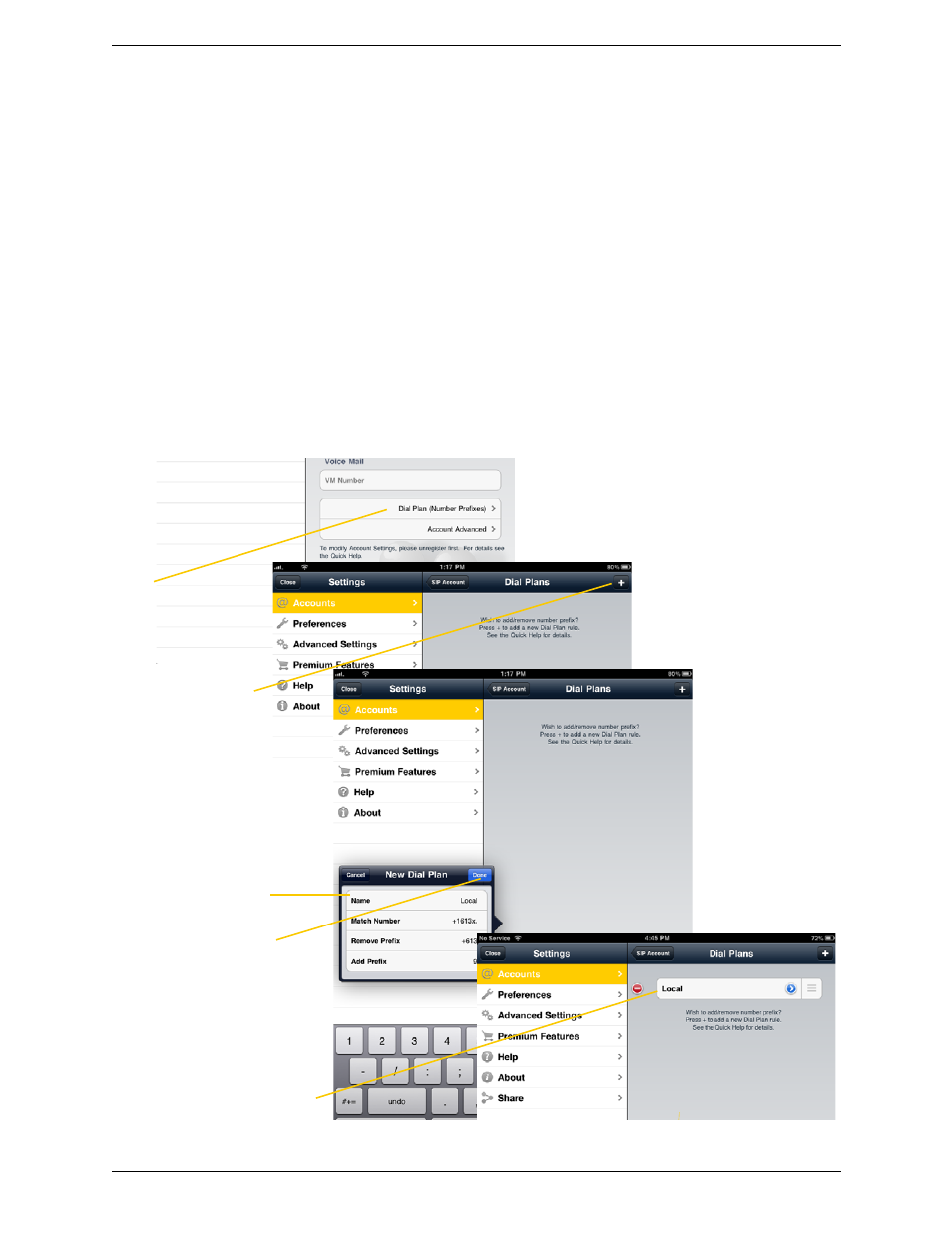 B dial plans, Setting up dial plans | CounterPath Bria iPad Edition 2.5 User Guide User Manual | Page 73 / 78