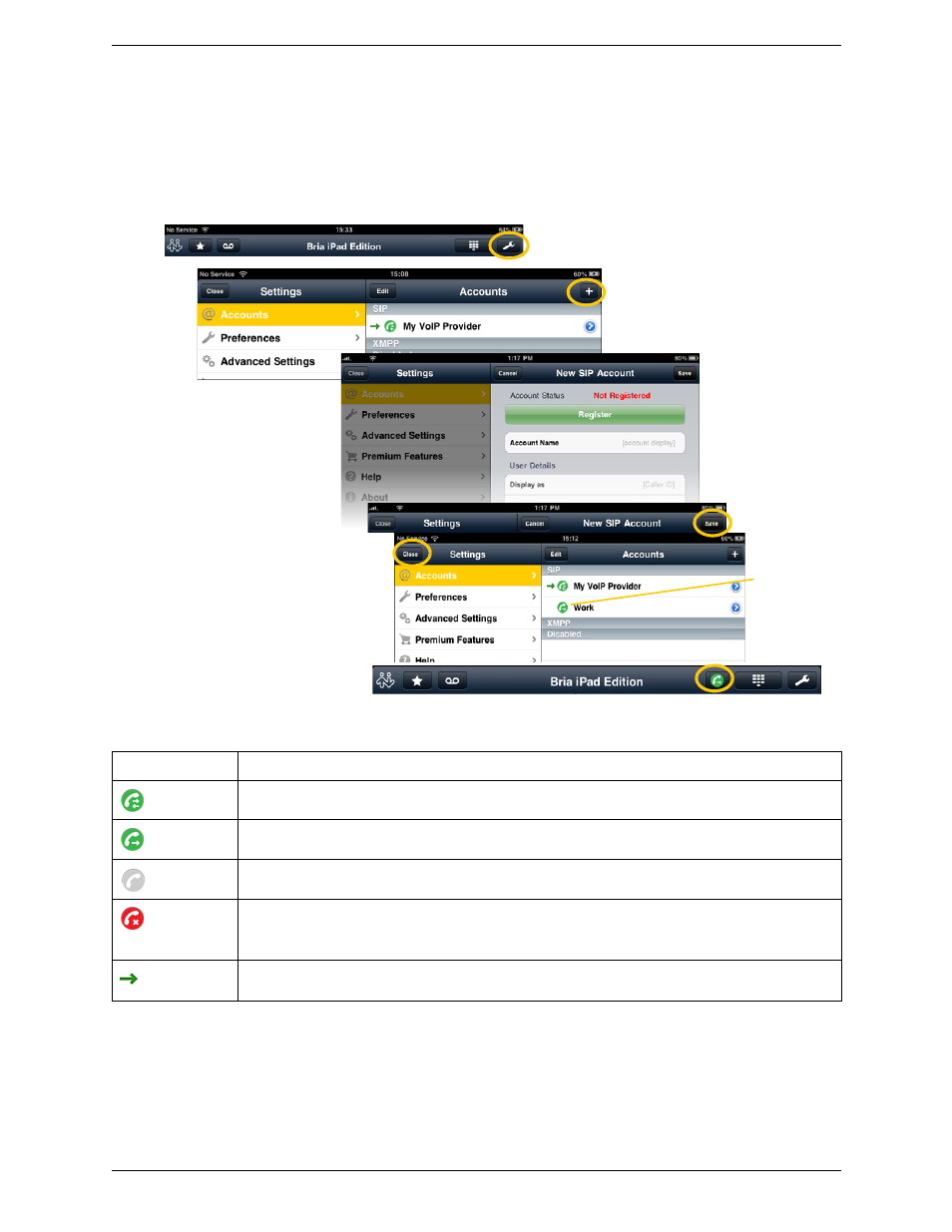 Setting up multiple accounts | CounterPath Bria iPad Edition 2.5 User Guide User Manual | Page 9 / 78