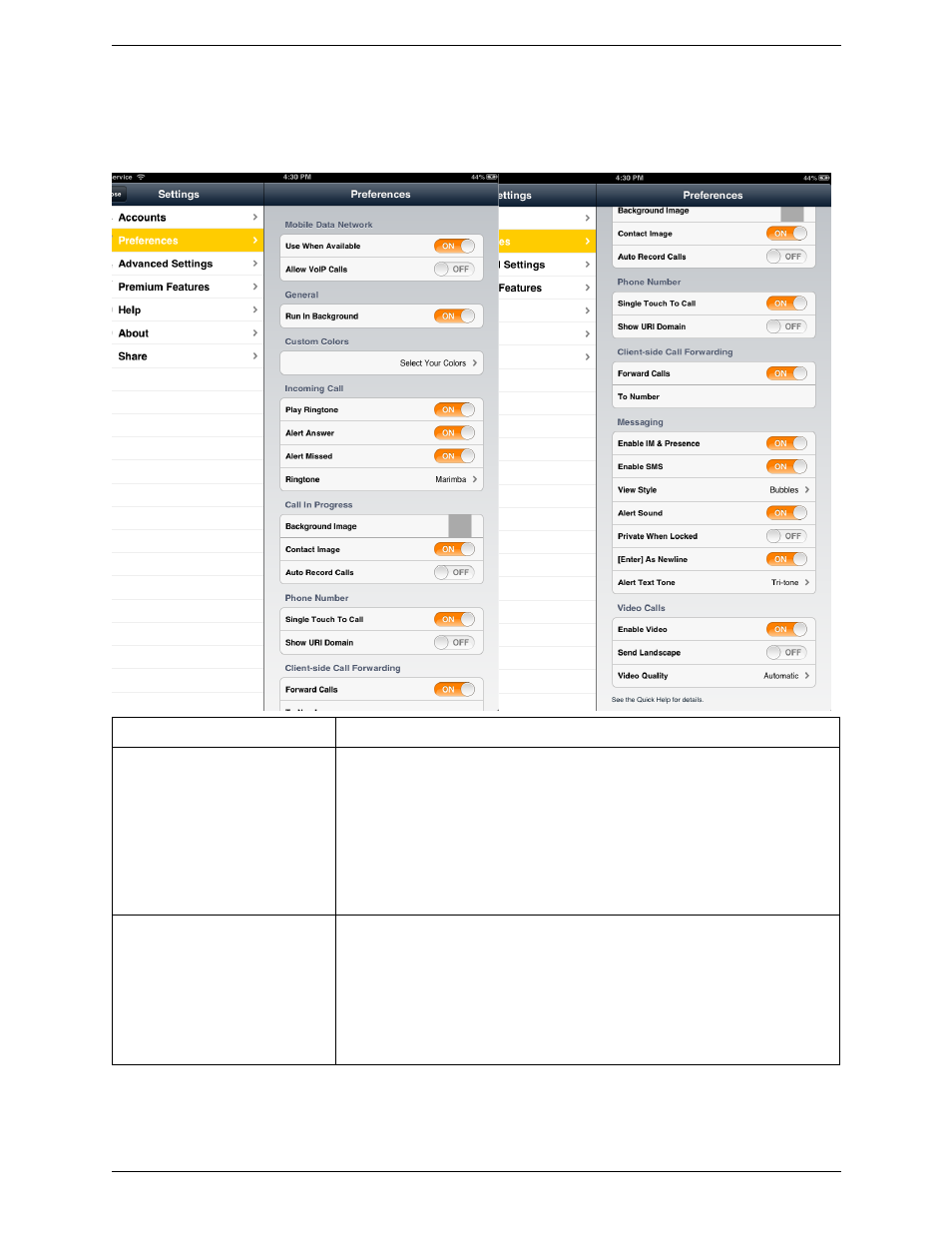 2 preferences, Preferences | CounterPath Bria iPad Edition 2.4.2 User Guide User Manual | Page 57 / 76