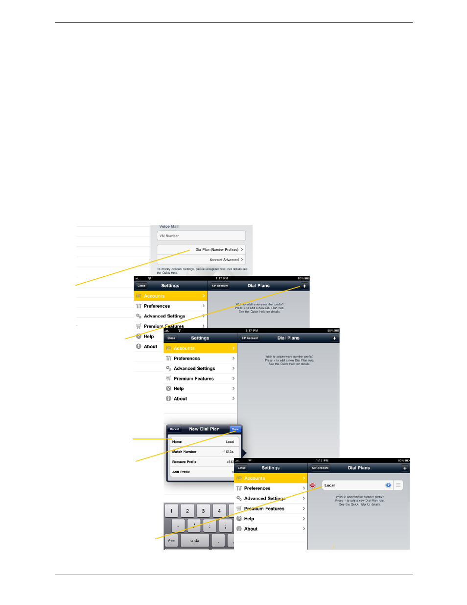 B dial plans, Setting up dial plans | CounterPath Bria iPad Edition 2.4.2 User Guide User Manual | Page 71 / 76