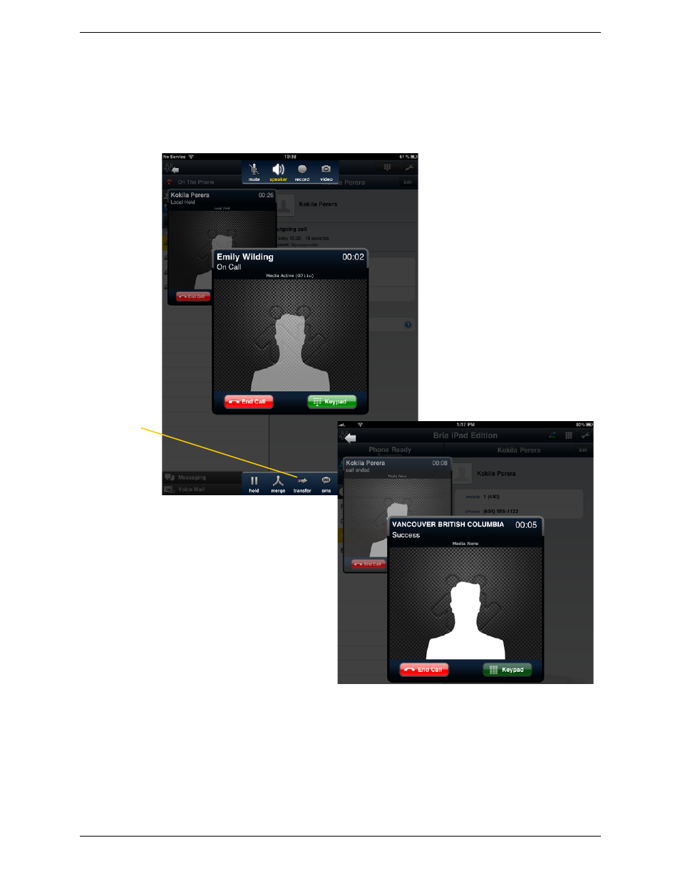 10 attended transfer, Attended transfer | CounterPath Bria iPad Edition 2.4 User Guide User Manual | Page 28 / 76