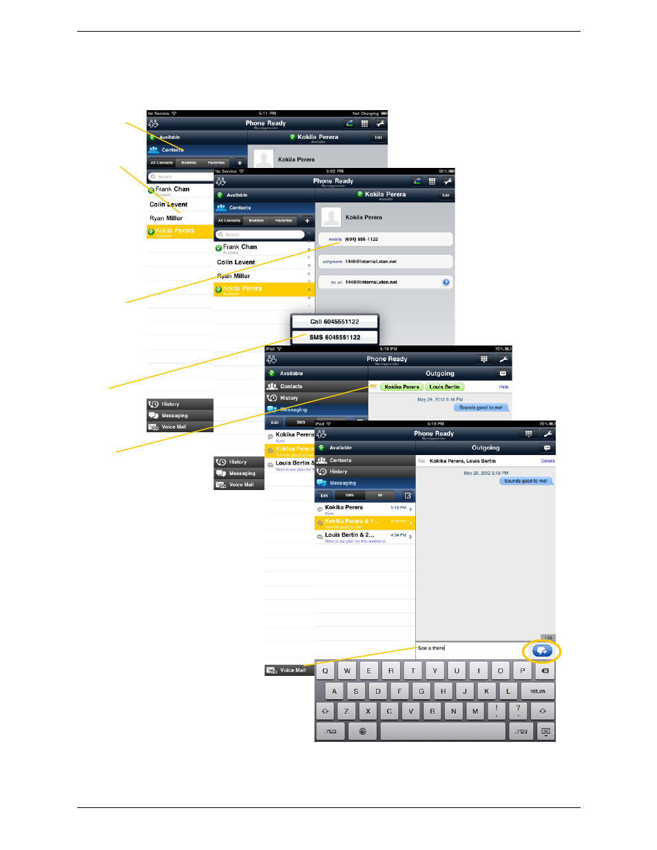 By selecting a contact | CounterPath Bria iPad Edition 2.4 User Guide User Manual | Page 39 / 76