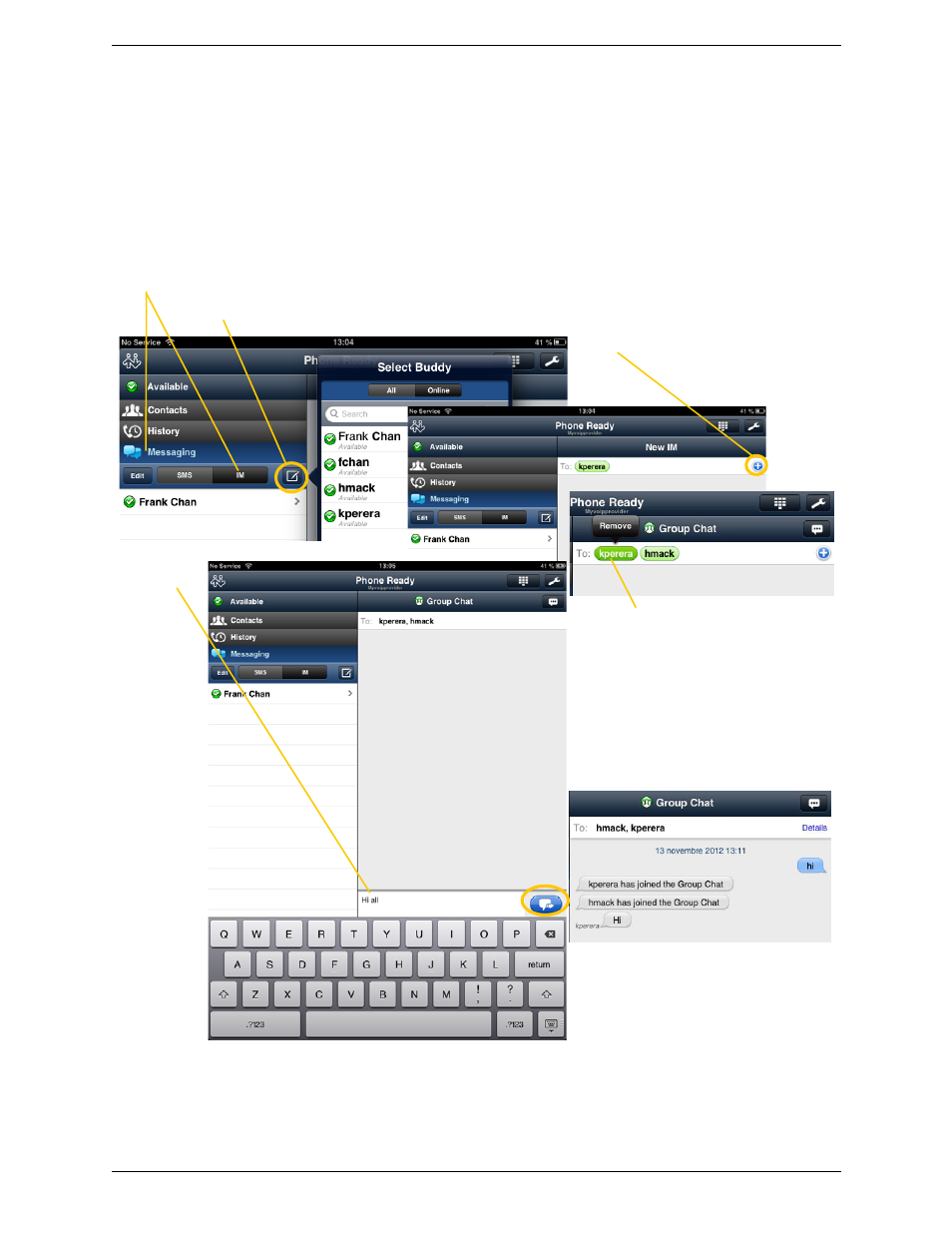 Starting a group chat | CounterPath Bria iPad Edition 2.4 User Guide User Manual | Page 42 / 76