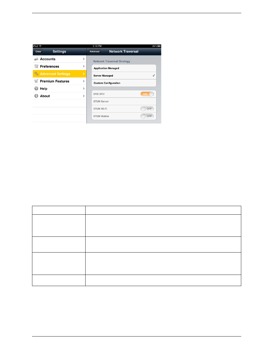 Network traversal strategy | CounterPath Bria iPad Edition 2.4 User Guide User Manual | Page 62 / 76