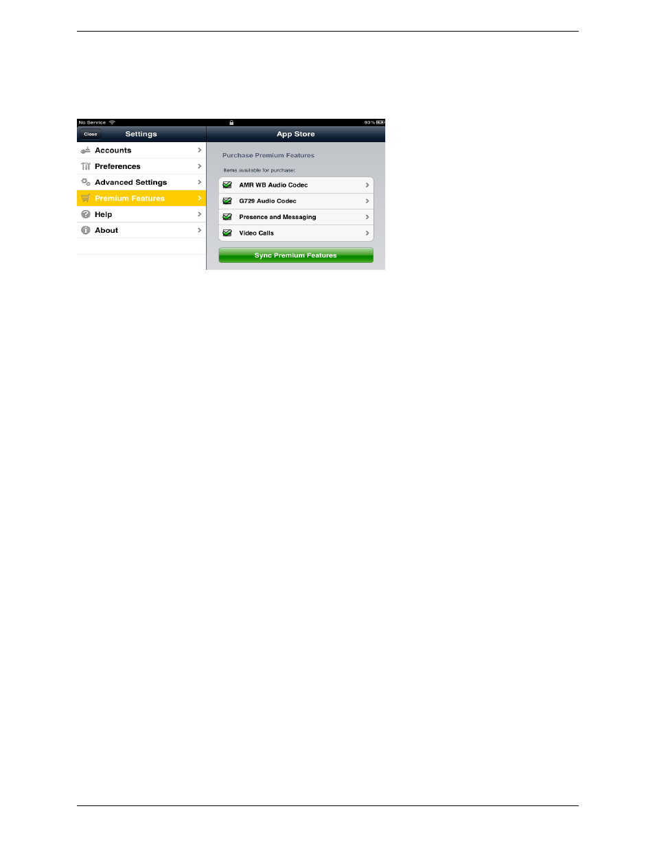 4 premium features, Premium features | CounterPath Bria iPad Edition 2.4 User Guide User Manual | Page 65 / 76