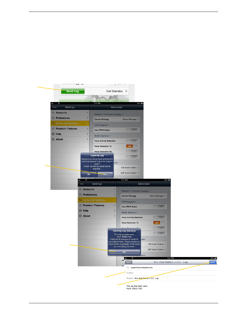 A troubleshooting | CounterPath Bria iPad Edition 2.4 User Guide User Manual | Page 69 / 76