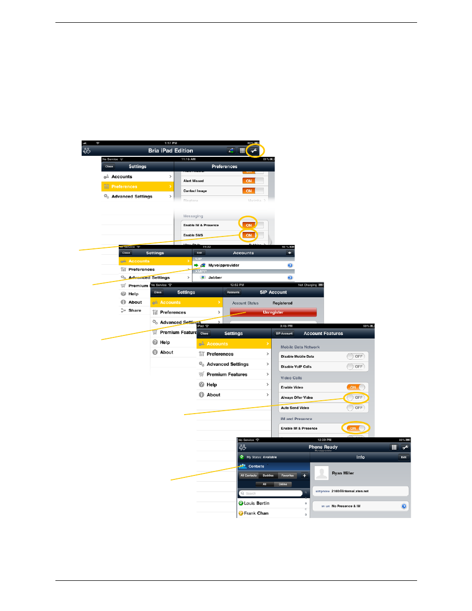 For sip simple | CounterPath Bria iPad Edition 2.3 User Guide User Manual | Page 12 / 72