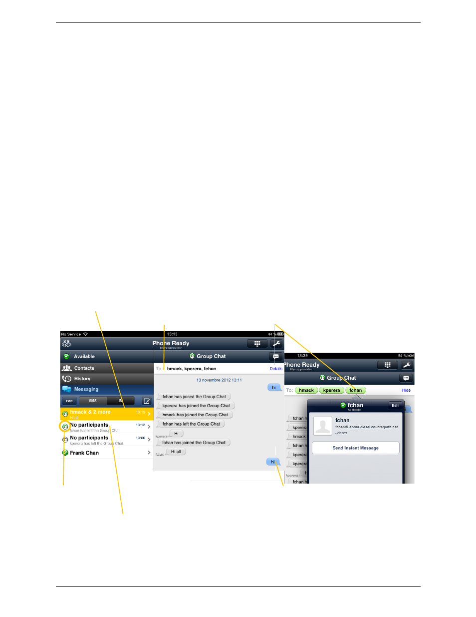 4 starting xmpp group chat, Starting xmpp group chat | CounterPath Bria iPad Edition 2.3 User Guide User Manual | Page 39 / 72