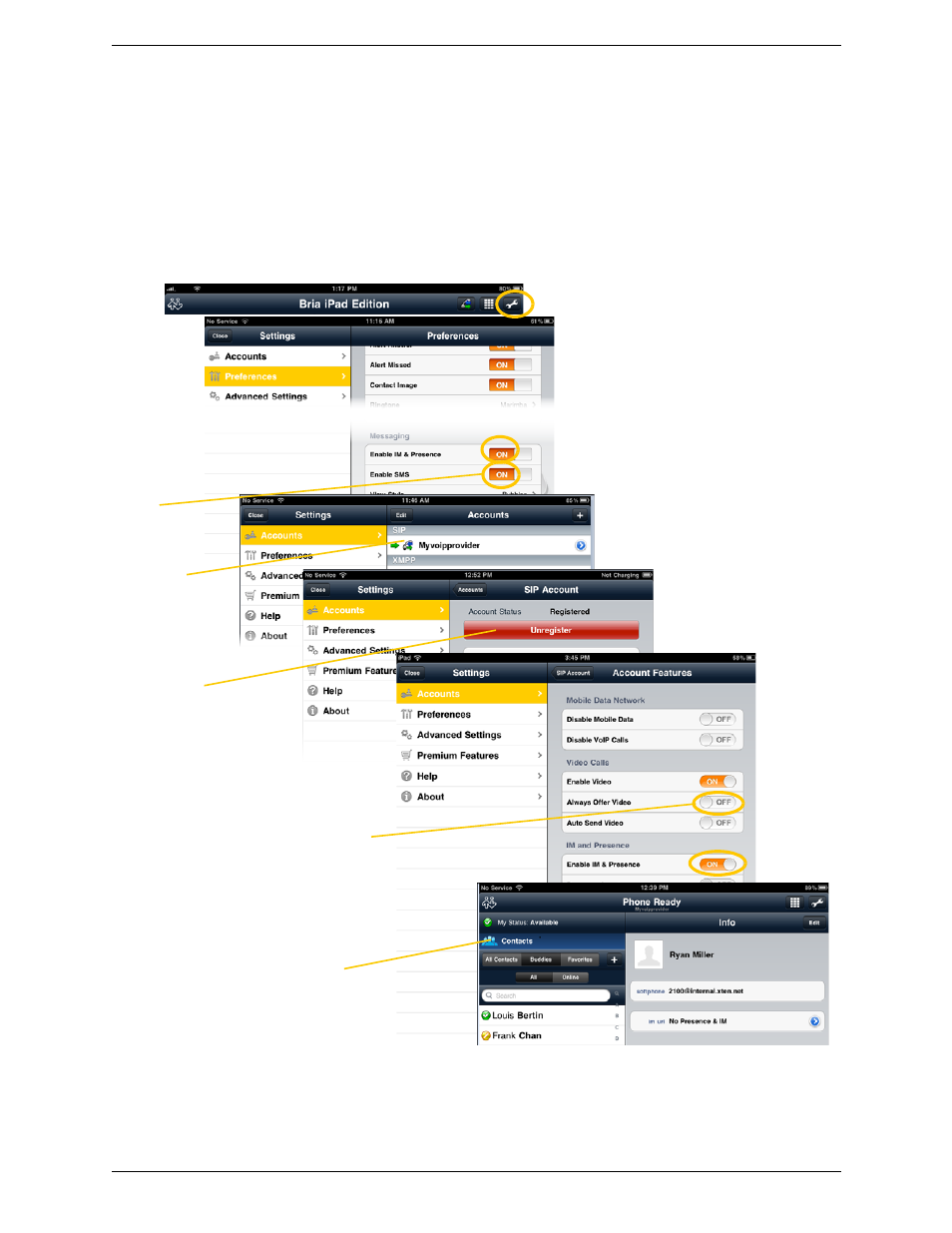 For sip simple | CounterPath Bria iPad Edition 2.2 User Guide User Manual | Page 12 / 68