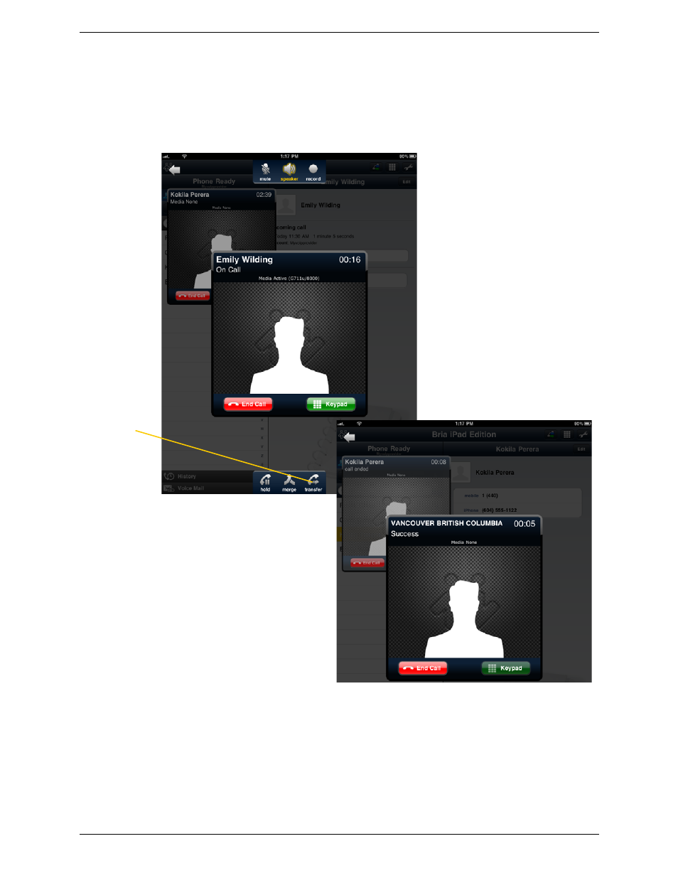 10 attended transfer, Attended transfer | CounterPath Bria iPad Edition 2.2 User Guide User Manual | Page 26 / 68