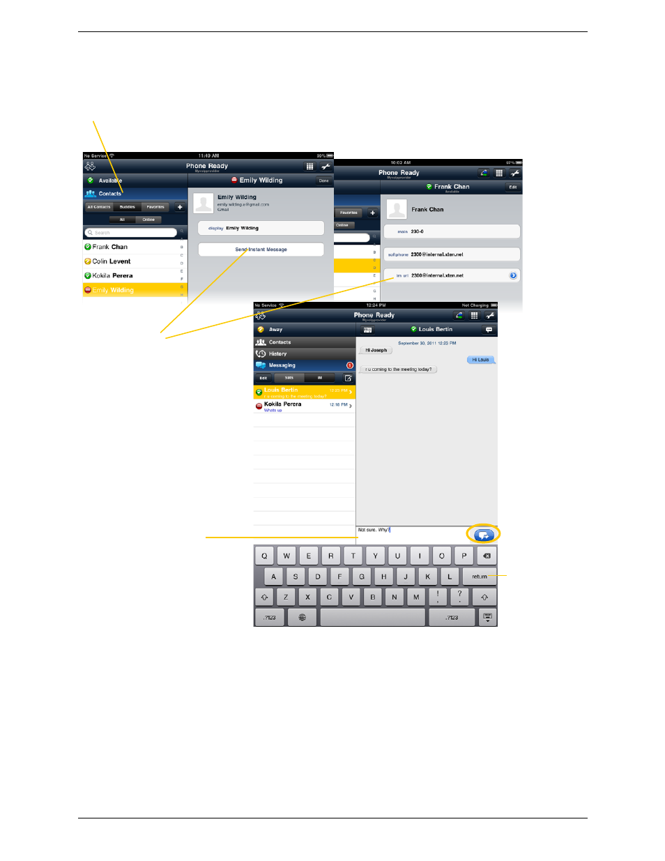 By selecting a contact | CounterPath Bria iPad Edition 2.2 User Guide User Manual | Page 35 / 68