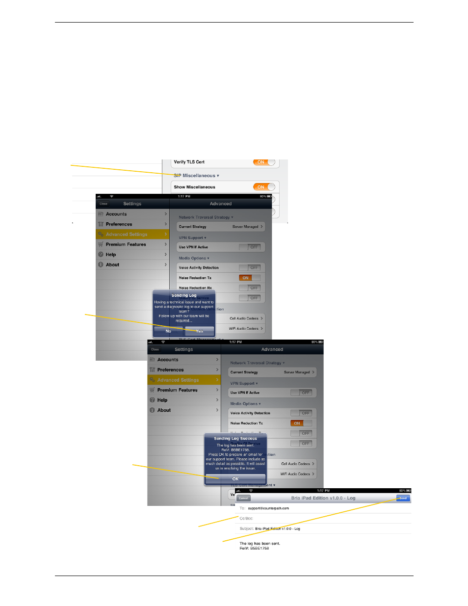 A troubleshooting | CounterPath Bria iPad Edition 2.2 User Guide User Manual | Page 61 / 68