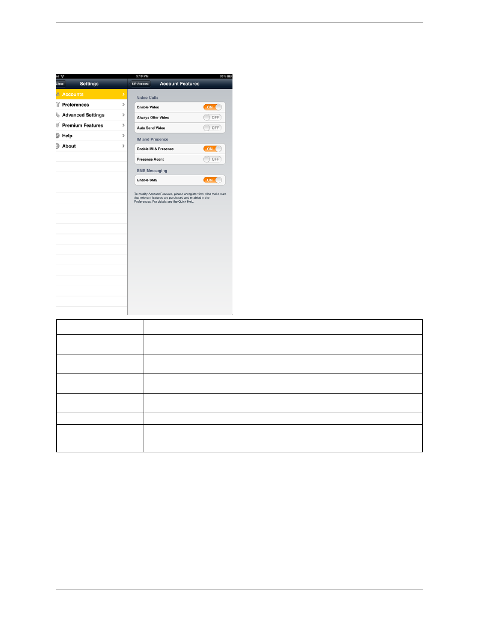 Account specific features | CounterPath Bria iPad Edition 2.1 User Guide User Manual | Page 51 / 74