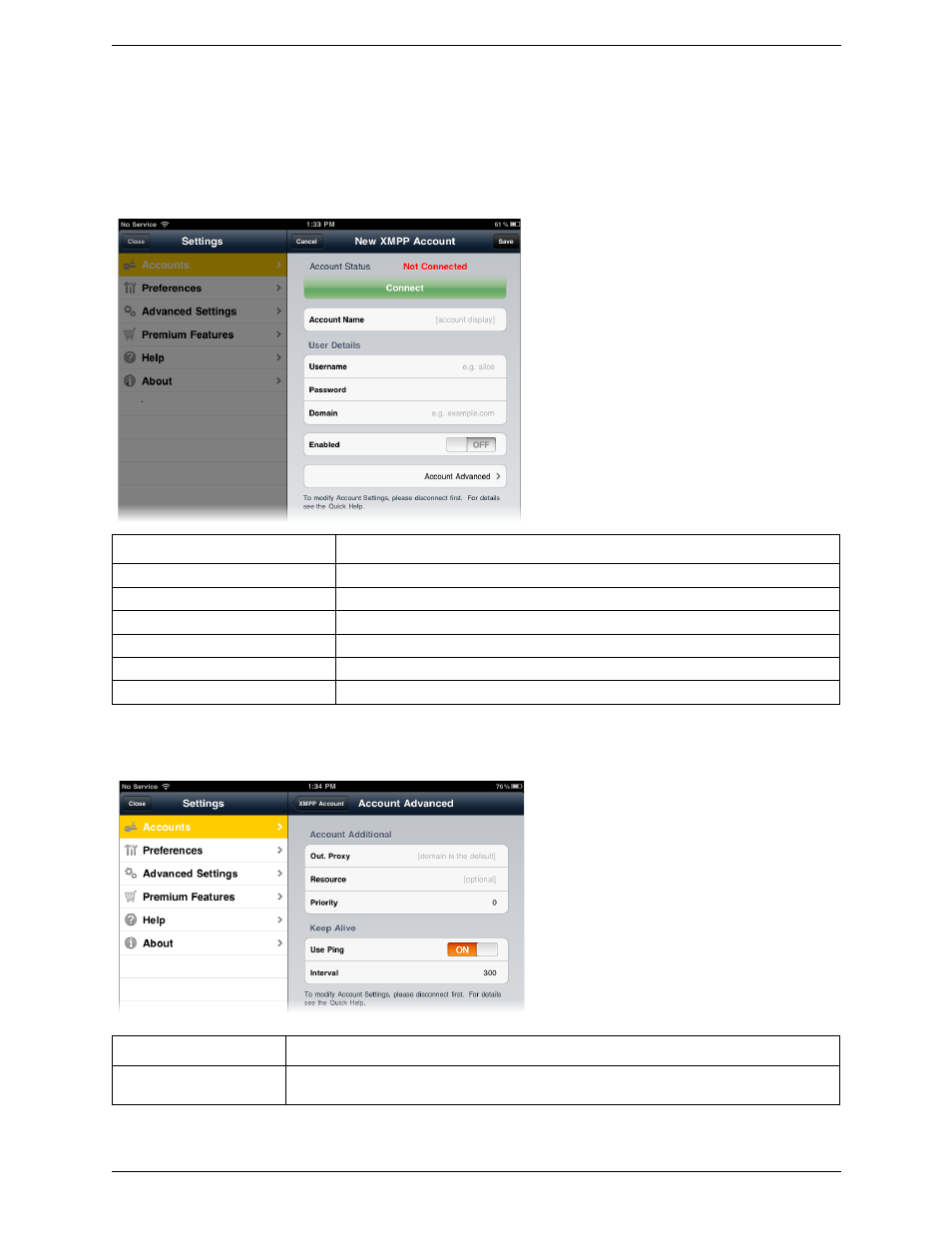 Xmpp accounts | CounterPath Bria iPad Edition 2.1 User Guide User Manual | Page 54 / 74