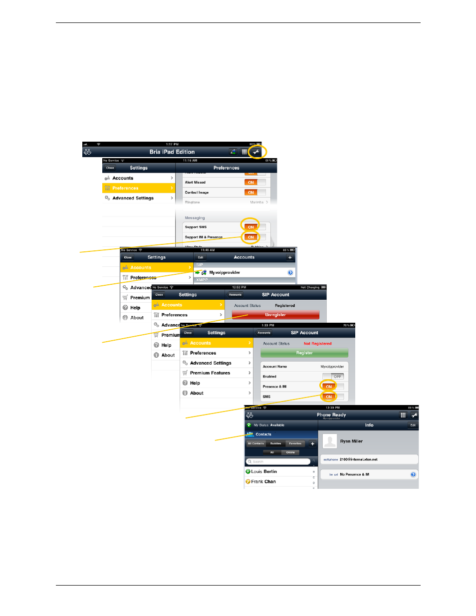 For sip simple | CounterPath Bria iPad Edition 2.0 User Guide User Manual | Page 14 / 70