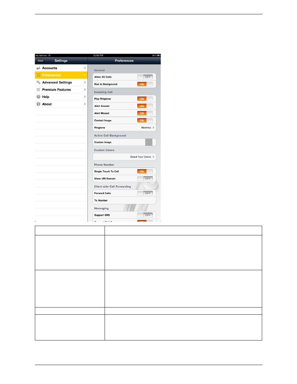 2 preferences, Preferences | CounterPath Bria iPad Edition 2.0 User Guide User Manual | Page 54 / 70