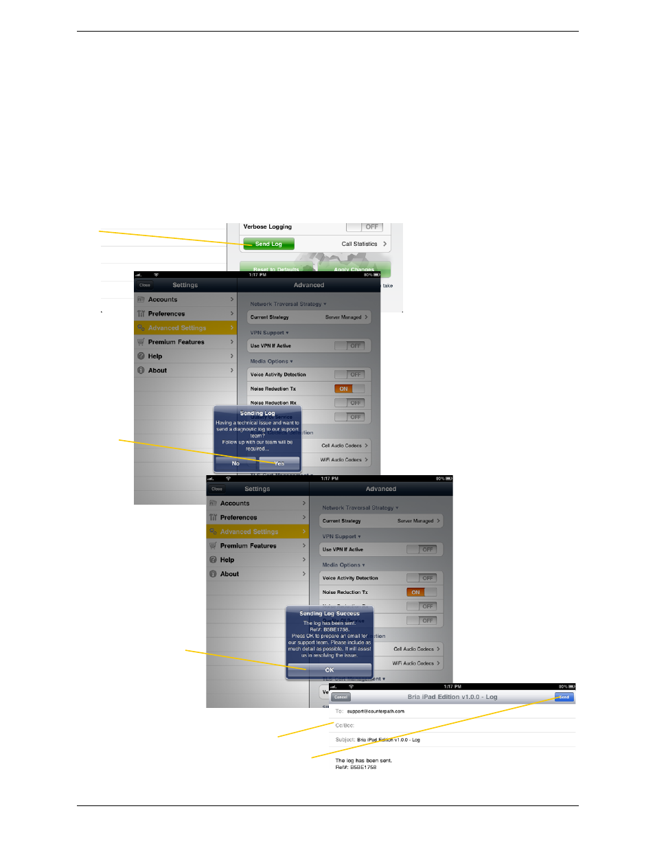A troubleshooting | CounterPath Bria iPad Edition 2.0 User Guide User Manual | Page 63 / 70