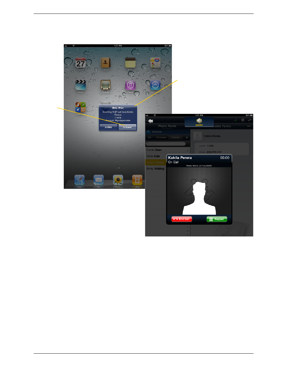 When bria is in the background | CounterPath Bria iPad Edition 1.1.1/1.1.2 User Guide User Manual | Page 22 / 70