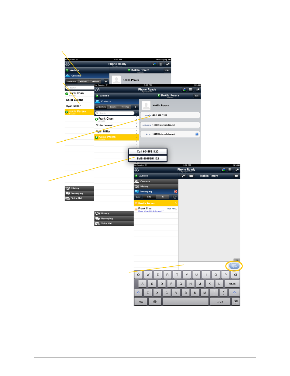 By selecting a contact | CounterPath Bria iPad Edition 1.1.1/1.1.2 User Guide User Manual | Page 40 / 70