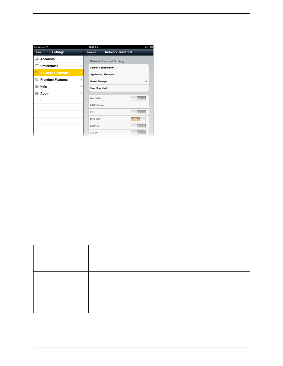 Network traversal strategy | CounterPath Bria iPad Edition 1.1.1/1.1.2 User Guide User Manual | Page 58 / 70