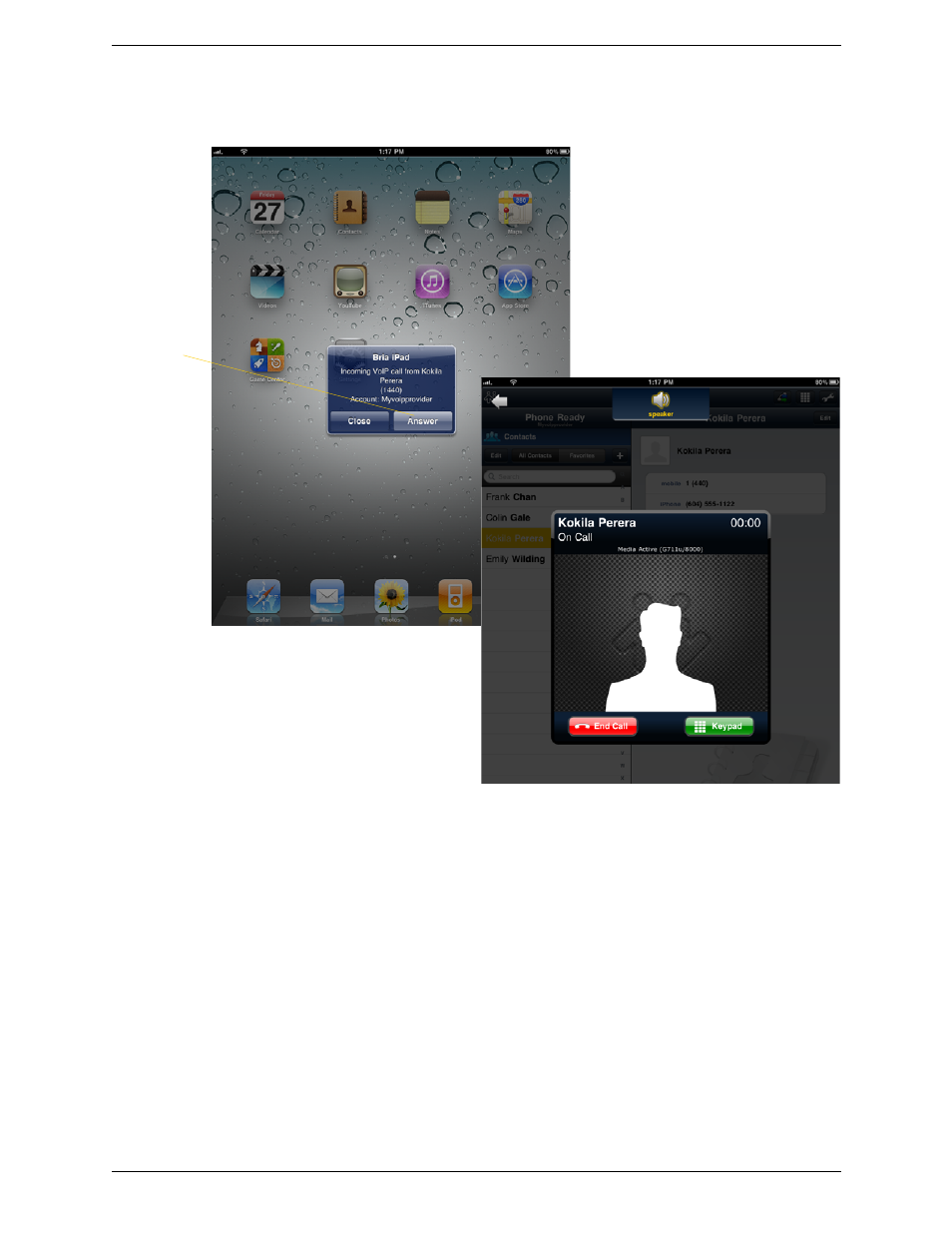 When bria is in the background | CounterPath Bria iPad Edition 1.0 User Guide User Manual | Page 16 / 48